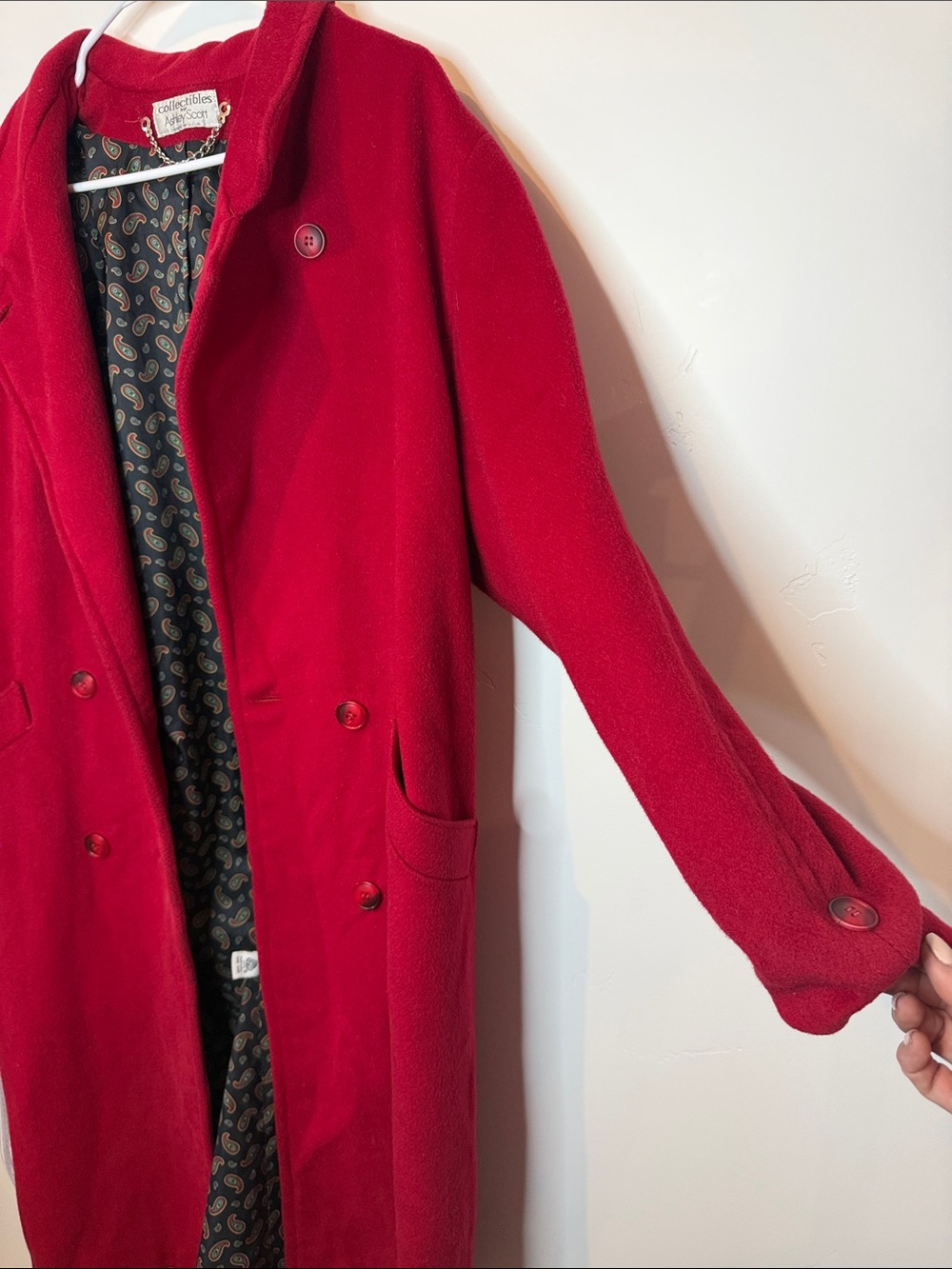 Women's Wool Red Double-Breasted Trench Coat by Collection - Picture 12 of 13